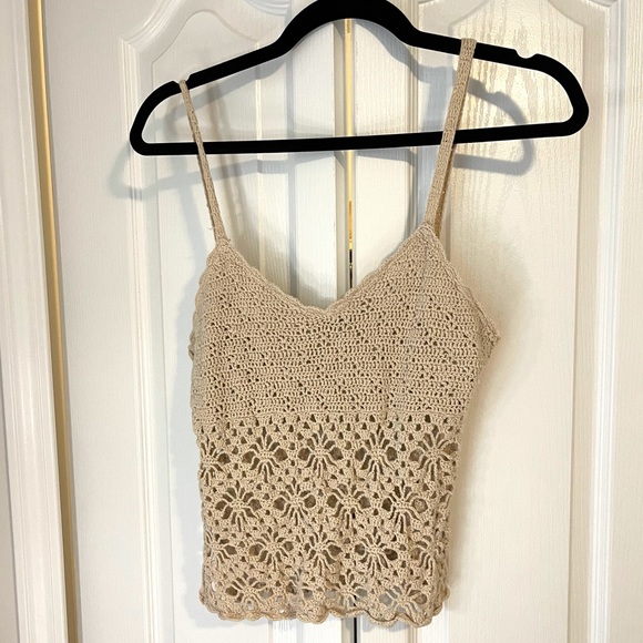 Tan Knit Crochet Crop Top - Picture 1 of 3